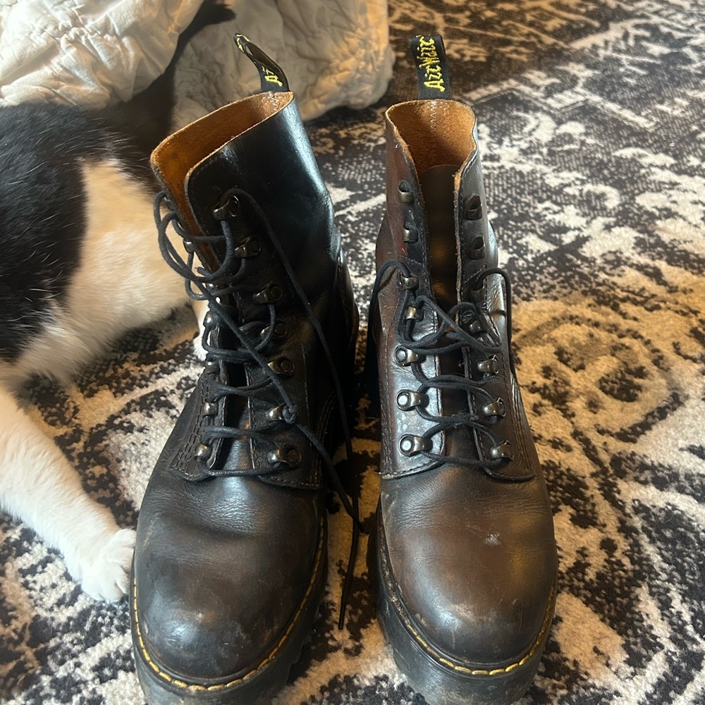 Brown/ black platform doc martins